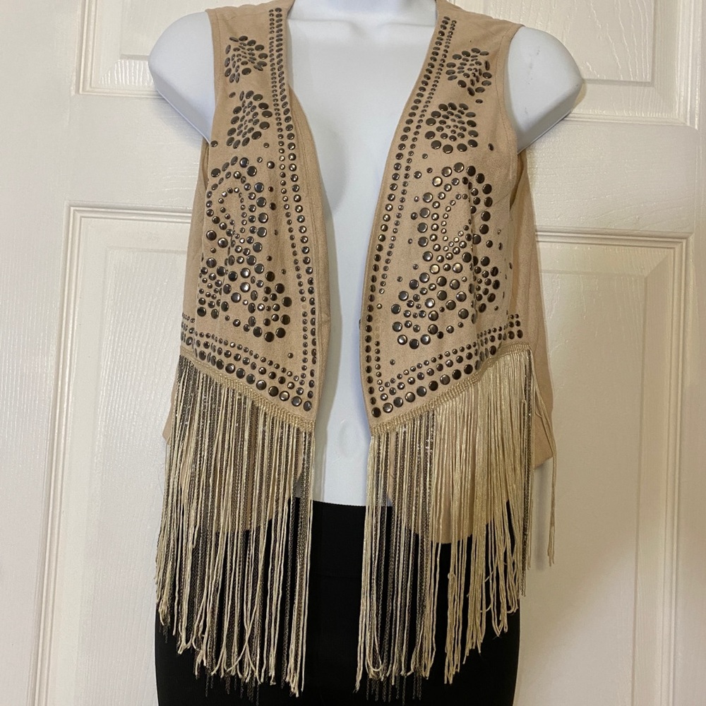 COPY - Forever 21 nude fringe studded vest M